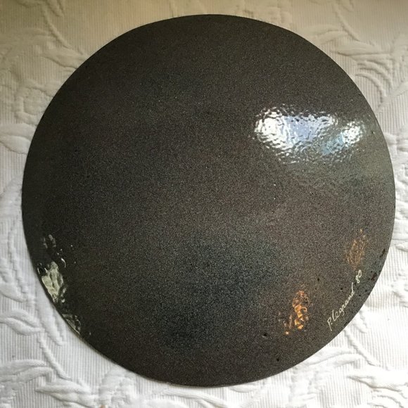 Large Copper Enamel Art Wall Plate or Display Plate on Table - Picture 3 of 5